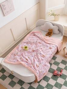 1 件卡通儿童夏季被子，可爱清新风格蓬松棉空调被，亲肤柔软透气可机洗，适合幼儿的育儿午睡毯