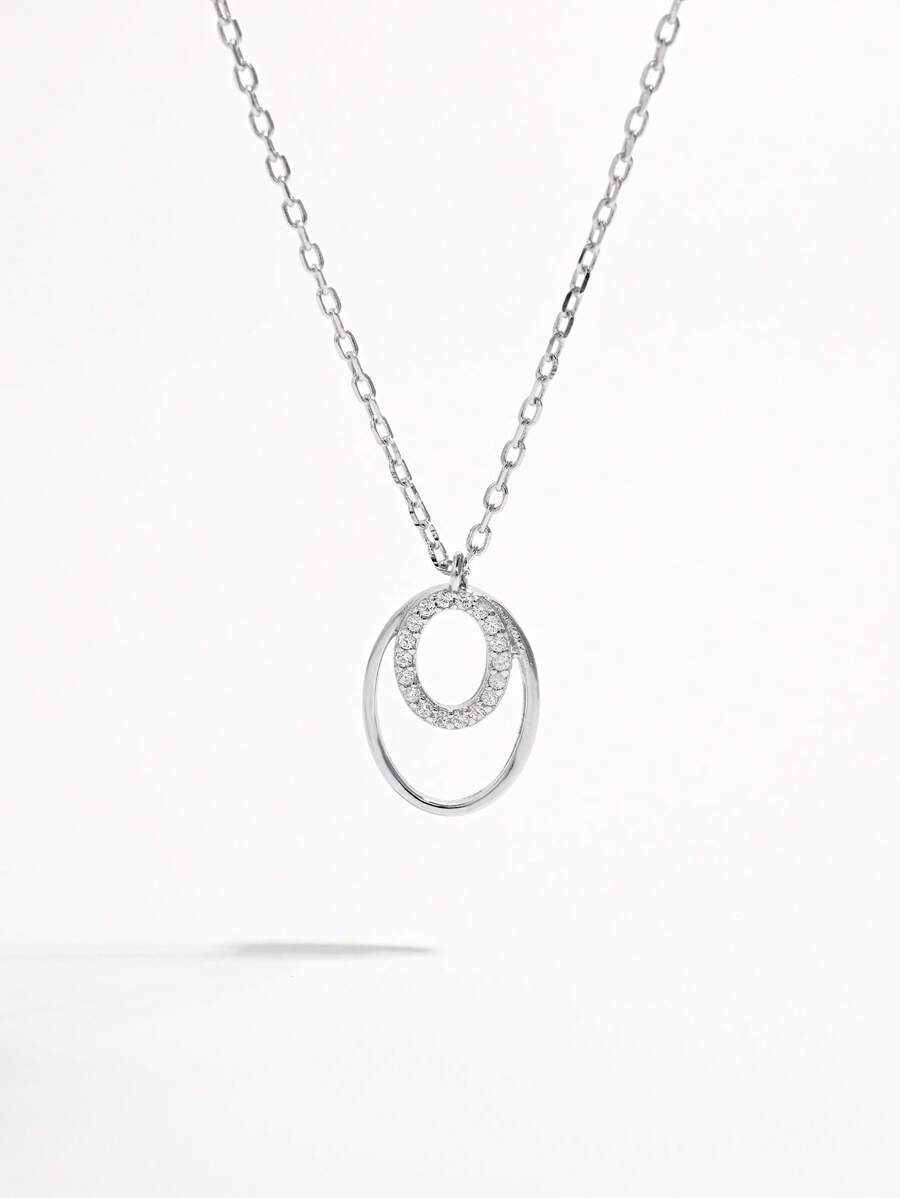 1 pieza Collar de diseño de circonita cúbica ovalada de plata de ley 925 de estilo minimalista y elegante, para uso diario y de fiesta para realzar el estilo personal, regalo para mujeres