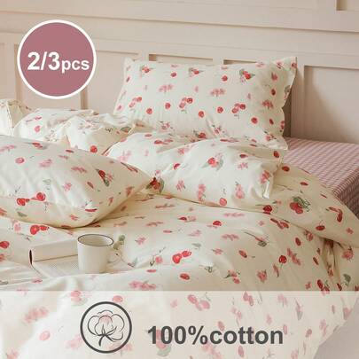 2/3pcs Set, Red Cherry Blossom Print, Fresh Floral Pattern, Soft & Comfortable Duvet Cover Set, Suitable For Men, Women, Children, Student Dorm Decor, Soft & Skin-Friendly, Duvet Cover & Pillow Case Set, Excl. Comforter, Fits Twin, Full, Queen, King Bed, All Season, Home Decor, Bedding Gift Set, Machine Washable