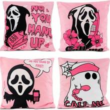 万圣节枕套，粉色不挂恐怖鬼魂设计抱枕农舍亚麻趣味万圣节装饰枕套沙发室内室外装饰房间装饰