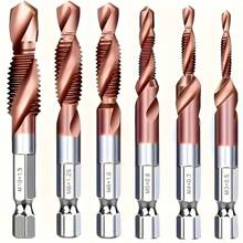 Set da 6 pezzi di punte per trapano e maschi in acciaio rapido di cobalto, con svasatura e sbavatura - misure metriche da M3 a M10, gambo esagonale da 1/4"
