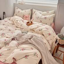 3 件套，浪漫粉红玫瑰碎花床上用品套装，公主风格套装，包含 1 个羽绒被套 + 2 个枕套，不包括被子/枕芯，枕套图案随机剪裁