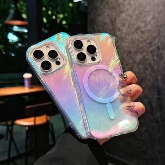 适用于 17 手机壳 16 Pro Max 彩色羽毛图案磁吸保护套 适用于 13/14/15/16Pro 防水防震防摔防刮