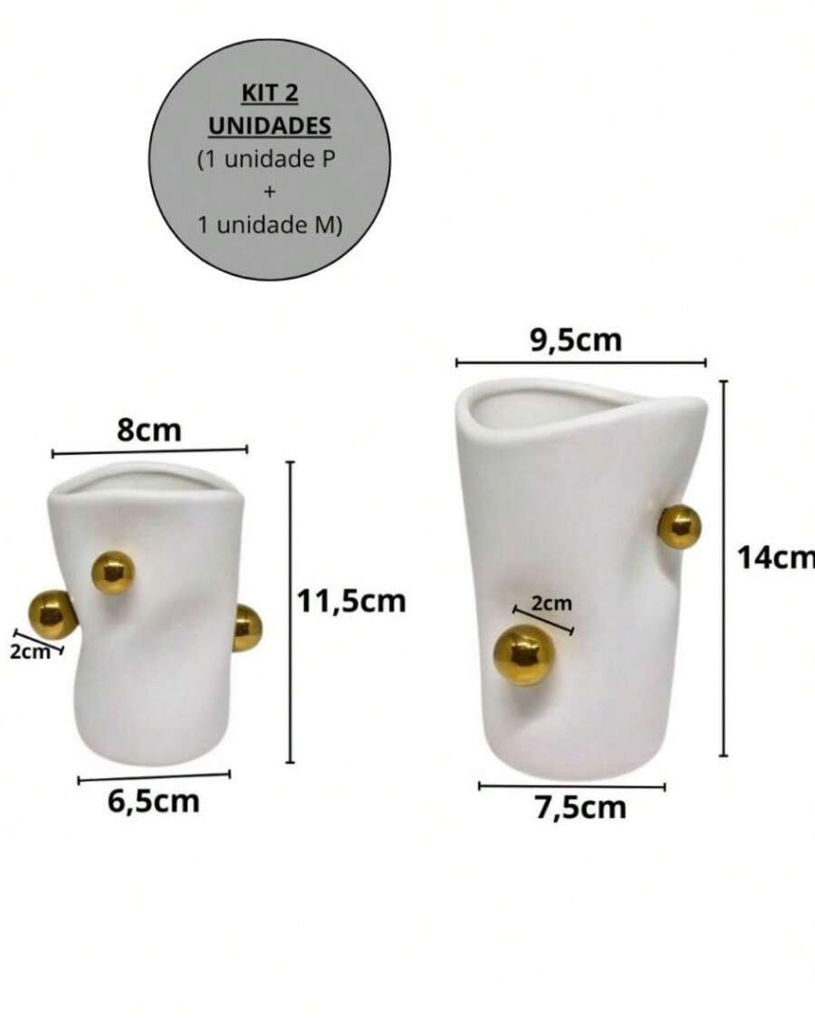 White Porcelain Cachepot Vase With Golden Balls - Elegant And Minimalist Design - White S and M - View 1