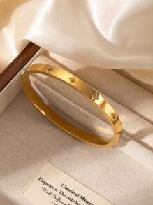 1pc Minimalist Octagram Zirconia Stainless Steel Bangle Bracelet Octagonal Star Bracelet, Fashionable Daily Wear Or Gift For Friends ﻿