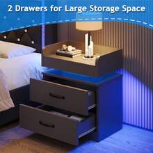 LED NightStand Set Of 2, Modern Night Stands With 2 Drawers, Bedside Tables And End Side Tables For Bedroom, Black/ White/ Grey - 黑色 - 查看 3