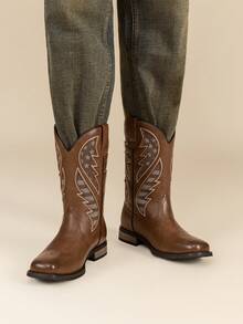 Men's Cowboy Boots Leather Western Style Rugged Comfortable Durable Short Retro Country Square Toe Boot - màu nâu - Xem 4