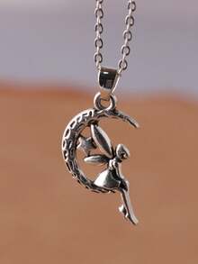 1 pieza Collar con colgante de ángel de color plateado para niñas - Plata antigua - Ver 4