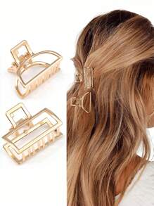2pcs Women's Fashion Simple Casual Versatile Small Golden Rectangle Semi-Circle Metal Hair Clips Fashion Hair Accessories Beauty Claw Clips Casual Hair Claw Fall Winter For Vacation Outfits Woman