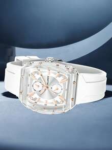 1 件男士白色表带时尚休闲运动简约表盘石英手表，适合日常佩戴或送给朋友的节日礼物