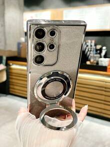 New Hidden Crystal Ring Holder Gradient Glitter Electroplated TPU Phone Case, Compatible With IPhone 17/6/7/8/X/XS/XR/11/12/13/14/15/16/16e, Galaxy S22/23/24/25/S24 FE/S25 EDGE, A04/05/06/A07/A14/A15/A16/A17/A24/A25/A34, Redmi Note 9/10/11/12/13/14, Redmi 9/10/12/13C/14C/A5, OPPO, MOTO, Honor X, HW, Realme C53 C55 - Silver - View 4