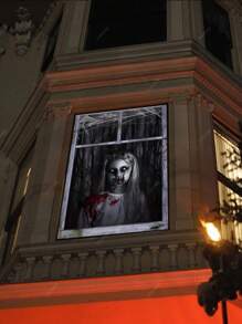 万圣节恐怖窗户横幅 - 血腥鬼魂压制玻璃，幽灵鬼屋装饰室内/室外耐用涤纶面料，多种尺寸 - 黑色 - 查看 9