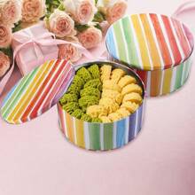 DXYNLZQ 3 Pack Cookie Tins, Round Baking Cake Gift Tins For Storing Patisseries, Puff Pastries Craft Supplies, Easter, Special Occasion And Holidays, Rainbow Pattern, 7" W X 3.2" H, Metal