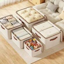 2-pack opbergbakken met ritssluiting, stoffen opbergmanden met deksel, opvouwbare, wasbare kastplank, kledingorganizer en handgrepen (beige)