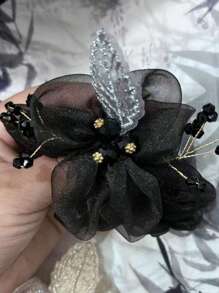 2 pezzi/1 pezzo Accessori per capelli da donna in pizzo e fiori, design elegante con applicazioni in rete e cristalli, elastici ornamentali adatti per feste, vacanze e uso quotidiano, compatibili con vari stili di capelli, utilizzabili in tutte le stagioni, scrunchies, elastici per capelli, accessori per capelli, fermacode, fasce elastiche per capelli, pastiglie per capelli