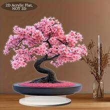 1 件粉色樱花亚克力盆栽树装饰 - 传统风格，2D 平面桌面展示，黑色树干和鲜艳的粉色花朵，适合所有季节和节日室内装饰，是送给朋友的理想礼物