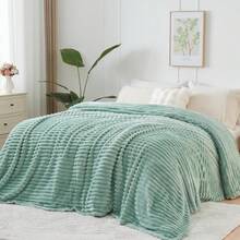 Super Soft King Blanket Pink Premium Silky Flannel Fleece 3D Ribbed Jacquard Lightweight Bed Blanket All Season Use (Pink Ribbed, King(90"X110")) - 新鼠尾草綠羅紋 - 查看 9