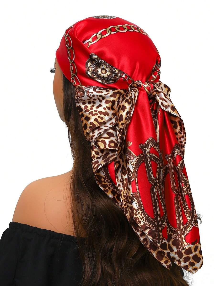 1 件 35.4 英寸女士时尚防晒围巾，方形真丝围巾，奢华印花围巾，季节性百搭头巾