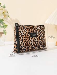 1pc Leopard Print PU Leather Makeup Bag, Portable Handbag Cosmetic Organizer,Pouch,Makeup Pouch,Travel Essential - Multicolor - View 5