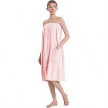 Towel Wrap For Women After Shower,Plush Bath Robe Female,Sauna Spa Wrap Around Towels With Pockets Suitable For Home And Travel Use - 粉色 - 查看 5