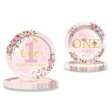 Set de 80 piezas de vajilla desechable con temática rosa linda, incluye platos de 7/9 pulgadas, servilletas, vasos, regalos de fiesta de cumpleaños, decoraciones, platos para postres, vasos para bebidas - Multicolor - Ver 5