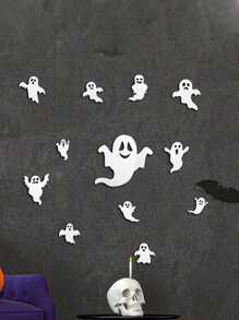 21pcs Halloween Scary Ghost Self-Adhesive Stickers Decor, Holiday Party Hanging Ornaments, Room Home Decoration, Wall Stickers, Window Stickers, Family Gathering, Indoor Outdoor Ghost Stickers