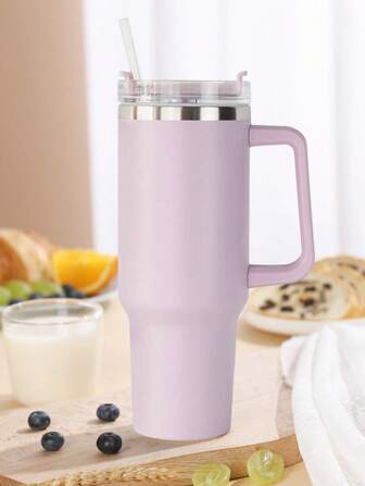 1pc Stainless Steel Insulated Tumbler With Handle, Lid & Straw - Shatterproof Travel Mug For Coffee, Milk, Beer, Juice - Perfect For Outdoor Activities & Gifts