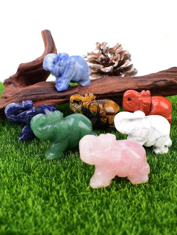 1pc Handcrafted Natural Crystal Stone Elephant Carving, Mineral Specimen Cute Animal Sculpture, Home/Office Decor Gift