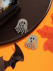 1 Pair Rhinestone Ghost Stud Earrings, Cartoon Cute Gothic Sparkling Ghost Rainbow Color Earrings, Suitable For Holiday Parties, Halloween Cosplay, Witch Role Play, Party Jewelry Gift