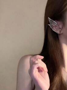 2pcs Elf Ear Decor, Butterfly Fairy Wing Ear Clip-On Earrings Combo, Fashionable Vintage Style Accessories For Daily Wear Halloween - Silver - View 7