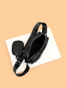 2pcs/Set Men's Embroidered Crossbody Bag And Mini Key Pouch, Side Bag Camera Bag Festival Valentine'S Day Phone Bag - Black - View 6