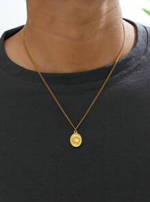 1pc Stainless Steel Sun Pendant Necklace, Unisex Daily/Party Jewelry