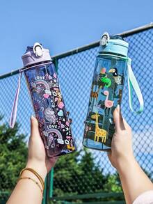 4 Color Options! 1pc 750ml Lion, Unicorn Cartoon Water Bottle, Toddler Anti-Spill Straw Cup, Kindergarten Drinking Cup, Large Capacity Portable Leak-Proof Straw Cup For Kids, Summer Sports Water Bottle - Multicolor - View 5