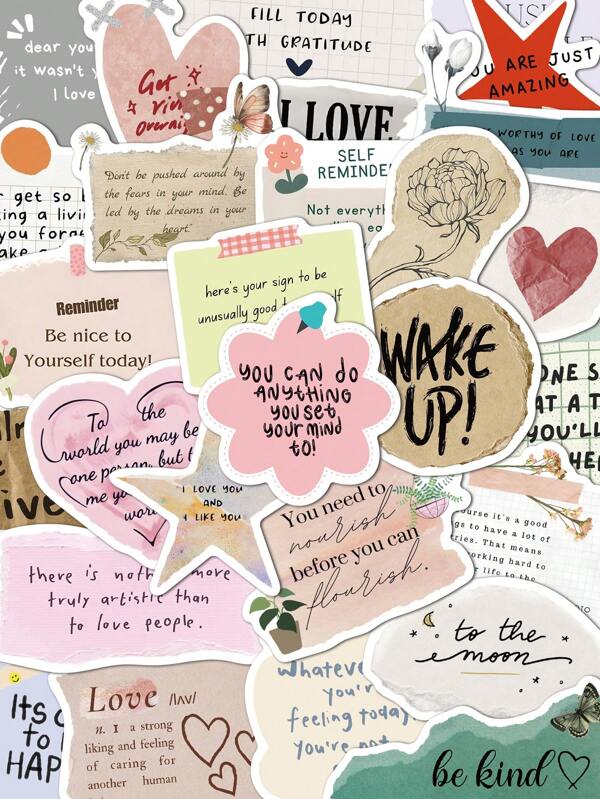 50pcs Retro Artistic Style Fragments Text Stickers Handbook Notebook Laptop Cell Phone Case Luggage Skateboard Helmet Decorative Creative Stickers