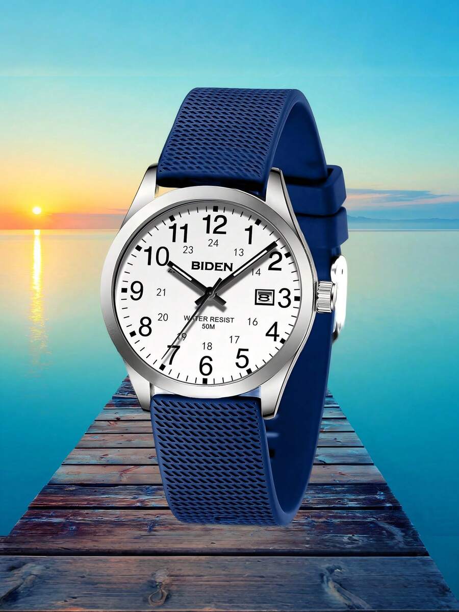 BIDEN 1pc Fashionable Women's/Men's Watch, Neutral Casual Quartz Watch, 30M Waterproof, Female Nurse/Doctor/Medical Special Time, Night Light Easy To Read Dial Watch+Free Box - Blue - View 1