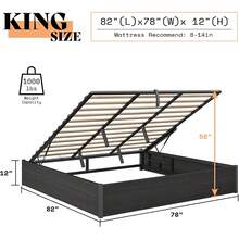 Full / Queen / King Size Lift Up Storage Bed Frame With Hydraulic Gas Lift - Dark Oak Wood Platform, Large Underbed Storage - 深色橡木 - 查看 4