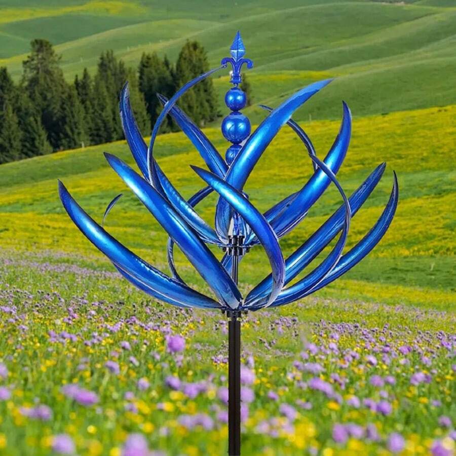1pc Metal Wind Spinner, Rotating Garden And Yard Decor, Pole Mounted, Batteries-Free, Outdoor Decoration, Large Wind Spinner, Floral, Garden Decoration - Multicolor - View 1