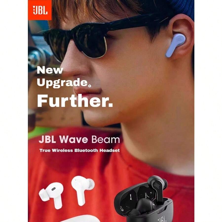 JBL Auriculares Bluetooth WAVE BEAM con reducción de ruido activa, tipo in-ear, resistentes al agua IP54, puerto de carga USB-C, color blanco - Negro - Ver 1