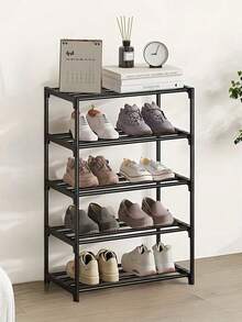 1 pieza Estantería de almacenamiento de zapatos de 4 o 5 niveles, multiusos y de almacenamiento simple, ahorra espacio, apta para entrada, armario, sala de estar, garaje - Negro - Ver 6
