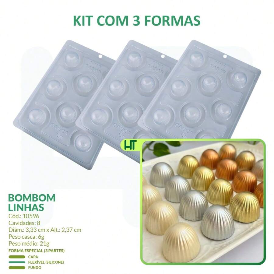 Kit 3 Chocolate Molds Linhas Code: 10596 BWB - Special 3 Parts - Fine Sweets - Blue - View 1