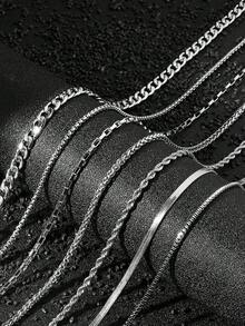 8 件时尚男士不锈钢链条项链套装 DIY 搭配日常佩戴