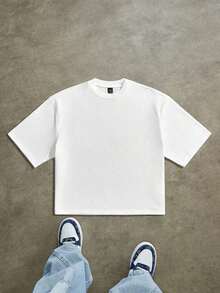 Street Style Original Blue Japanese Crane & Ukiyo-E Landscape Print Cropped T-Shirt Men's Cropped Tops Graphic Tees Streetwear - trắng - Xem 4