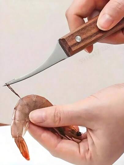 Cuchillo de acero inoxidable para limpiar camarones, cortar vísceras y filetear pescado. Herramienta para cortar el lomo y la cola de los camarones