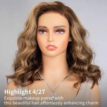 10、12、14英寸挑染蕾丝前假发，真人发混纺，渐变蜂蜜金假发，女士款，13x4、13x6前蕾丝，高清透明蕾丝假发，200%密度，纤维蕾丝前假发，预先拔毛，4x4预剪，无需胶水，带婴儿发，10-14英寸波波头假发 - S4/27 - 查看 5