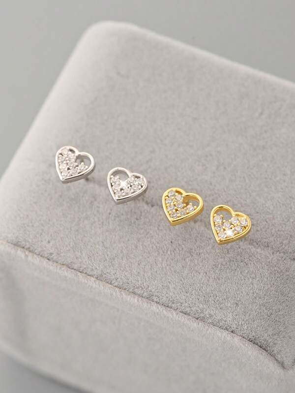 1 paar schattige holle hartvormige oorbellen van S925 sterlingzilver voor vrouwen