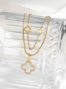 1 Peça Colar de Mulher de Trevos de Quatro Folhas Vazados, Diamante com Aço Titanium Não Desbotante, Adequado para Uso Diário, Presente, Festa