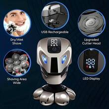 600mAh可充电电动理发器，无线干湿两用，7刀头电动剃须刀，终极男士光头剃须刀，带旋转刀片