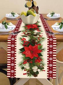 1 件圣诞涤纶桌旗桌布，带花朵和雪花图案的圣诞桌旗，圣诞装饰用品，圣诞派对装饰，家居装饰，餐桌装饰，圣诞装饰，圣诞礼物，圣诞装饰，圣诞装饰