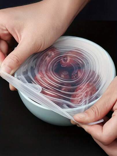 12 قطعة/مجموعتين أغطية مرنة لاصقة، أغطية إعادة الاستخدام للوعاء التخزين الغذائي، أغطية سيليكون، آمنة للغسالة والتجميد، مستلزمات المطبخ