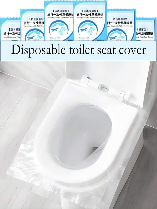 Couvre-siège de toilette jetable et imperméable en PE, tampon plastique auto-adhésif pour toilette, convient pour les voyages et l'usage domestique